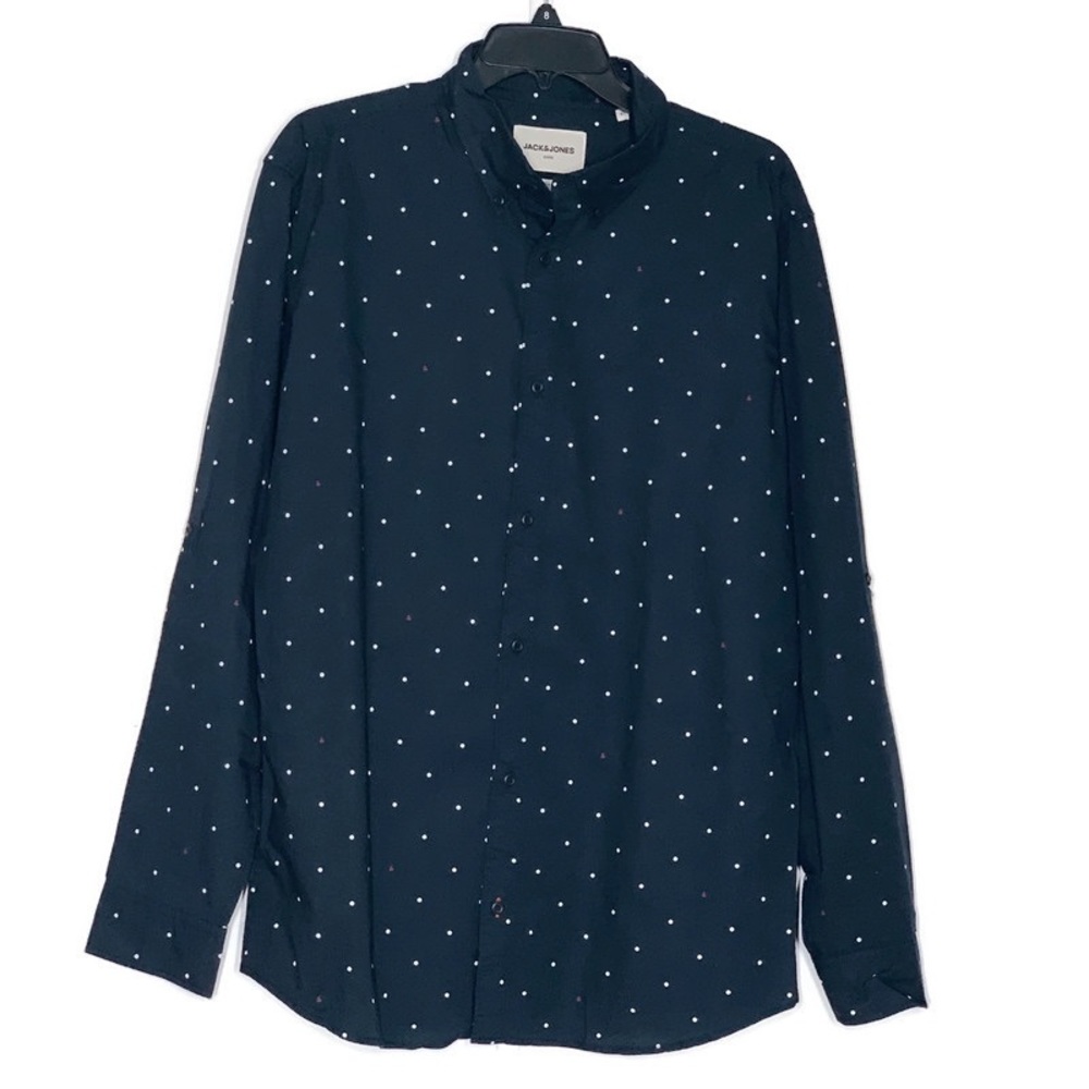 Jack & Jones Button Down Polka Dot Plain Long Sleeve Shirt